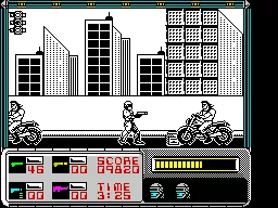 RoboCop ZX Spectrum On level 2 you also have to contend with thugs on bikes