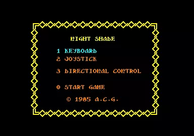 Nightshade Amstrad CPC Title screen and main menu