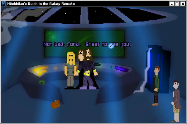 Hitchhiker&#x27;s Guide to the Galaxy Remake Windows Zaphod tries to out-casual Ford