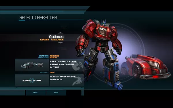 Transformers: War for Cybertron Windows Character selection: Before each chapter you may choose to play as one of three characters