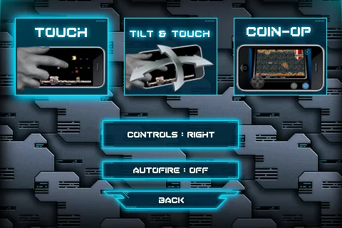 R-Type iPhone Different control schemes include: touch, tilt and touch, arcade, as well as options for left or right handed play and autofire. 