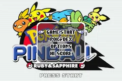 Pok&#xE9;mon Pinball: Ruby &#x26; Sapphire Game Boy Advance Main Menu