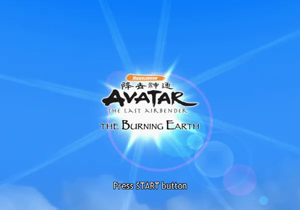 Avatar: The Last Airbender - The Burning Earth PlayStation 2 Title screen.