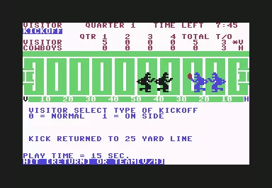 Computer Football Strategy Commodore 64 Returned kick