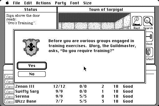 Might and Magic: Book One - Secret of the Inner Sanctum Macintosh You can train party members to level up your party members