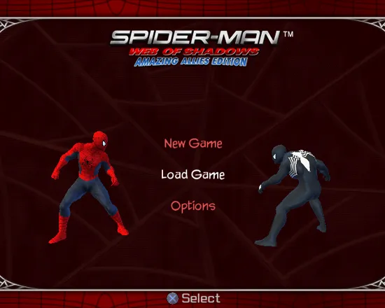 Spider-Man: Web of Shadows - Amazing Allies Edition PlayStation 2 Menu screen.