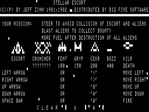 Stellar Escort TRS-80 Instruction