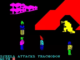 Mandragore ZX Spectrum Combat sequence 2 : 
I typed 1, the game replaced that with Syrela.
I typed AT, the game completed the command
I typed A, the game supplied the name of the beast