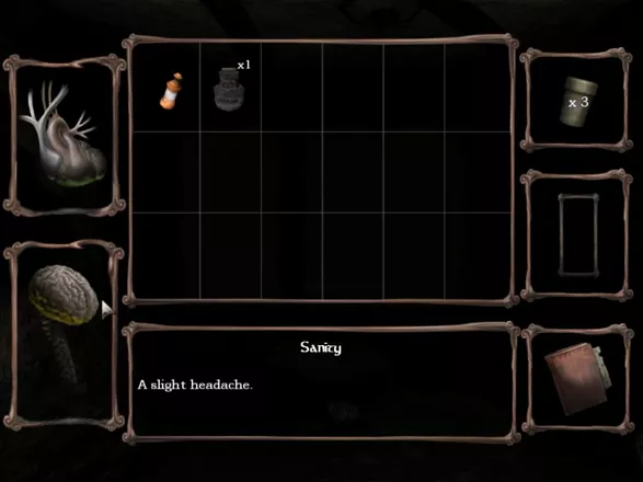 Amnesia: The Dark Descent Windows The inventory shows your items and lets you check on the status of your sanity and health.
