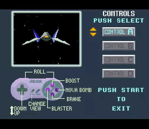 Star Fox SNES After the title screen you can configure your controls, and at the same time get a feel for the movement of your Arwing