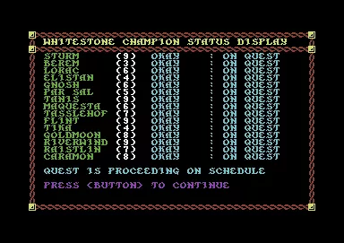 War of the Lance Commodore 64 Status screen