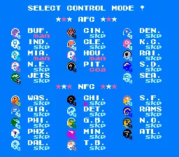 Tecmo Super Bowl NES Selecting control mode