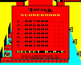 Tapper BBC Micro Title and high score page