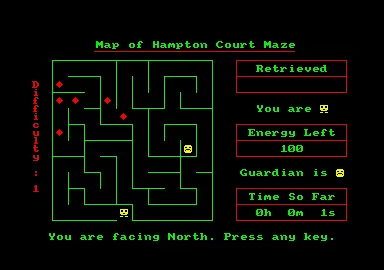 Sultan&#x27;s Maze Amstrad CPC Map of the game. It can be consulted in-game, but it will cost you some of your energy.