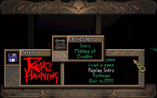 Realms of the Haunting (Limited Edition) DOS This is the in-game option to load the movie that makes this game different to the standard version of Realms Of The Haunting. The movie is on CD4.