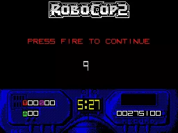 RoboCop 2 ZX Spectrum After this screen the player gets the chance to restart from the beginning or abandon