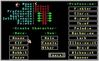 Exodus: Ultima III Amiga Creating a new character
