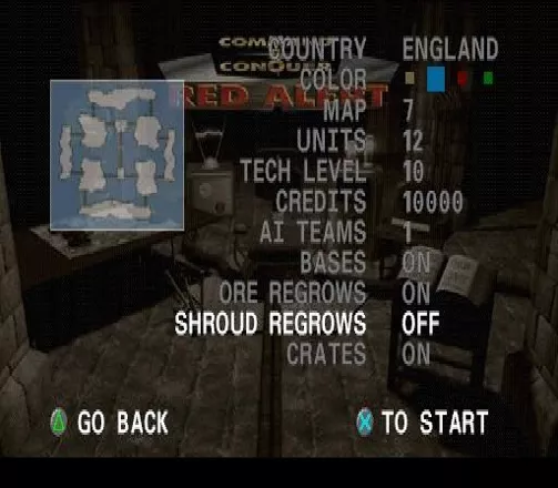 Command &#x26; Conquer: Red Alert PlayStation The options you are presented with when setting up a multiplayer game.