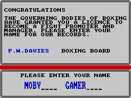 World Championship Boxing Manager ZX Spectrum The game starts with the player entering their name