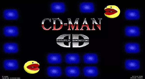 CD-Man Version 2.0 DOS Pre-release shareware load screen with Pac Man like character