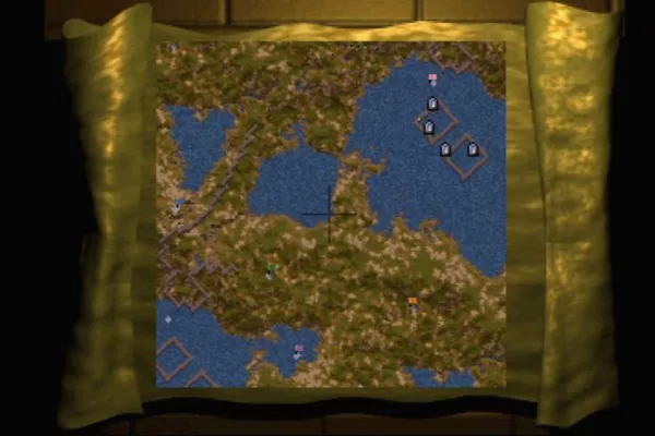 Magic Carpet Plus PlayStation Overhead map screen.