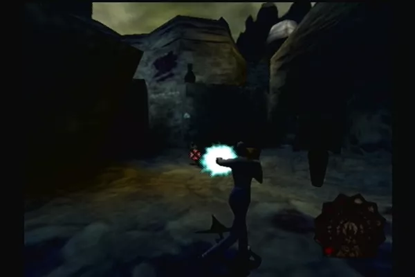 Shadow Man Dreamcast Hold down the left trigger to lock on and strafe.