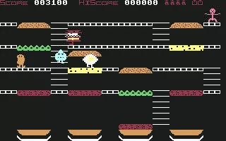 Mr. Wimpy: The Hamburger Game Commodore 64 The hamburger bun is about to squash the egg yolk