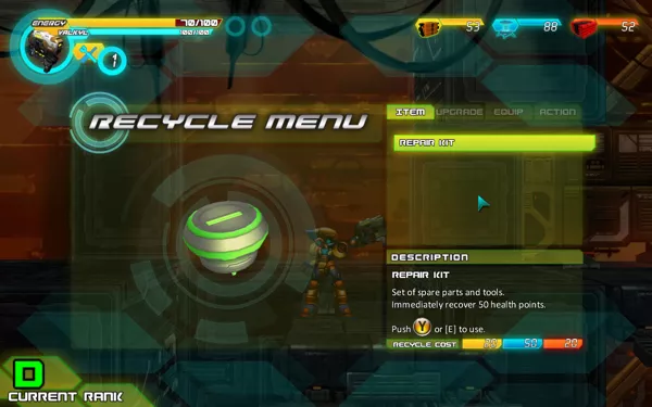 A.R.E.S.: Extinction Agenda Windows Access the recycle menu at any time to turn scrap into useful power-ups and items.