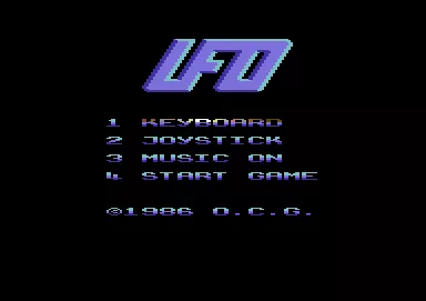 U.F.O. Commodore 64 The game menu. Action keys cannot be redefined.