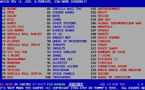 Tommy&#x27;s Arcade DOS Menu screen 2