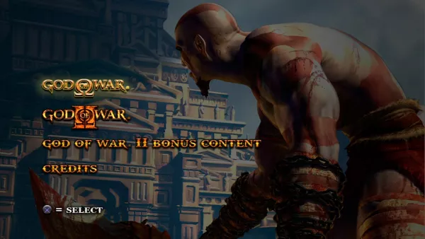 God of War Collection PlayStation 3 Main menu, GoW selected.