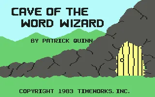 Cave of the Word Wizard Commodore 64 Title screen. A voice plays that says &#x22;I am the Word Wizard. Welcome to my cave.&#x22;