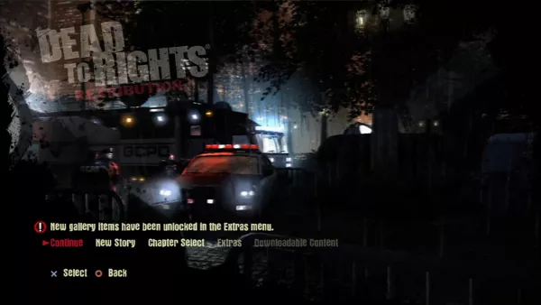 Dead to Rights: Retribution PlayStation 3 Main menu.