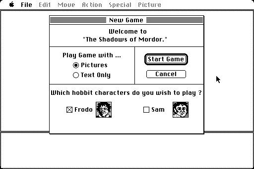The Shadows of Mordor Macintosh Options when starting a new game