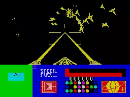 3D Space Wars ZX Spectrum Ran out of fuel again. This wipes the score and effectively restarts the level.
