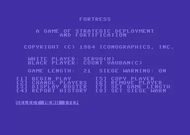 Fortress Commodore 64 The main menu
