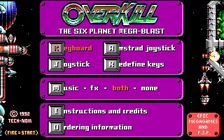 OverKill DOS Game menu