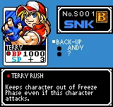 SNK vs. Capcom: Card Fighters&#x27; Clash - SNK Cardfighter&#x27;s Version Neo Geo Pocket Color Some cards come with special abilities, like this Terry Bogard card
