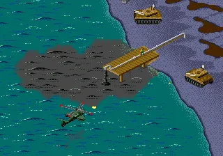 Desert Strike: Return to the Gulf Genesis Level 4 - The enemy is spilling oil out into the ocean.