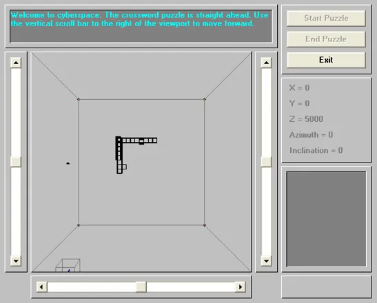 CyberSpace Crossword Windows 3.x The start of the game. Using the three slider controls around the main window the player must navigate to the puzzle in order to start.