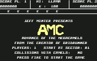 Advance of the Megacamel Commodore 64 Main menu (U.S. version)