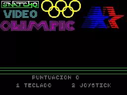 Video Olympics ZX Spectrum After a pretty load screen this, the main menu, is loaded. The only choice to be made is between keyboard or joystick as a controller.