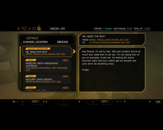 Deus Ex: Human Revolution Windows Here you can view all the notes, ebooks, emails, etc. you&#x27;ve discovered. And there are quite a lot of those!..