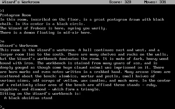 Zork II: The Wizard of Frobozz DOS The Wizard&#x27;s workroom. Most of the stuff on the bench is useless junk, though.