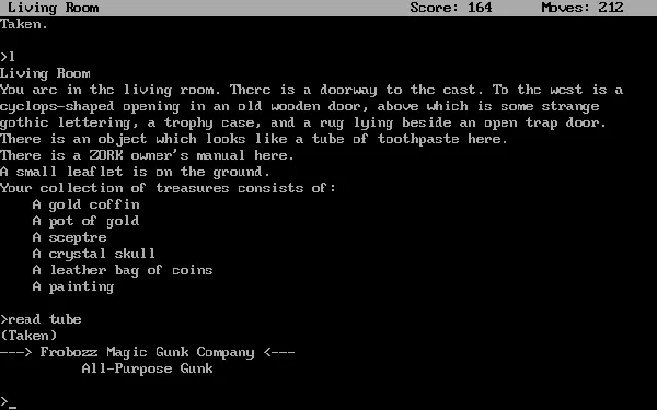 Zork: The Great Underground Empire DOS There&#x27;s nothing a tube of Gunk can&#x27;t fix.