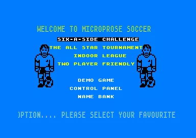 Keith Van Eron&#x27;s Pro Soccer Amstrad CPC Main menu for 6-a-side.