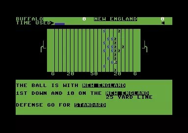 Head Coach Commodore 64 Playing a game; 1st and 10 on the New England 25 yard line