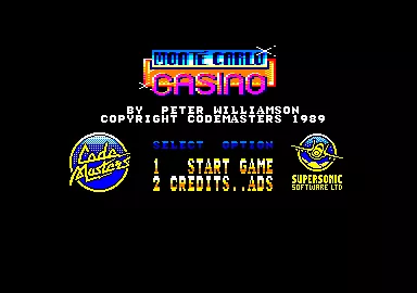 Monte Carlo Casino Amstrad CPC Title screen and main menu