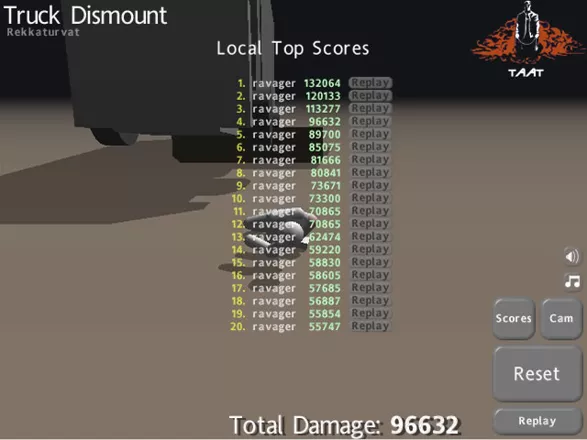 Truck Dismount: Rekkaturvat Windows The high score screen with included replay functionalities.