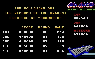 Arkanoid Atari ST The high score table